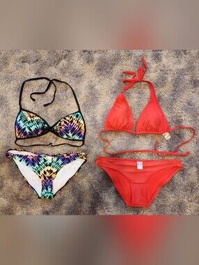 Bikini Sets 2 Piece Multicolor Tribal Print & Solid Orange